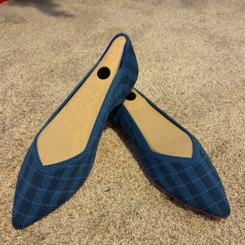 Rothy’s Indigo Gingham pointed toe